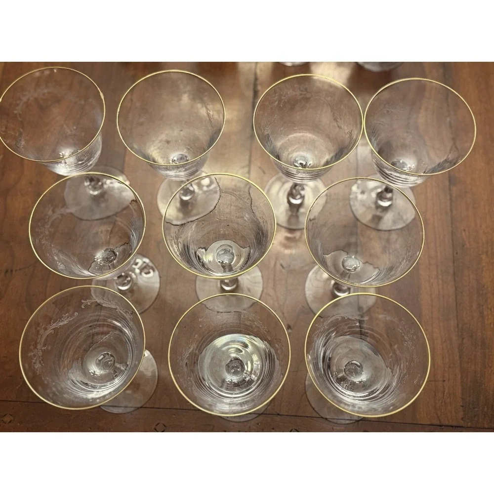 Golden Lace by Fostoria Set of 28 Iced Tea, Water, Wine, Champagne Etched w/Gold